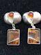 Vintage Sterling Silver 925 Amber Stones Very Unique Pierced Dangle Earrings