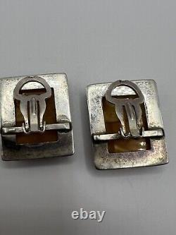 Vintage Sterling Silver 925 Baltic Butterscotch Egg Yolk Amber Clip EARRINGS