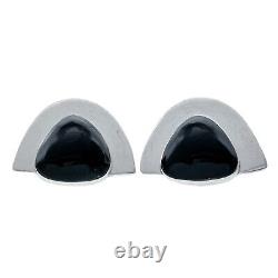 Vintage Sterling Silver 925 Black Onyx Modernist Clip-On Earrings