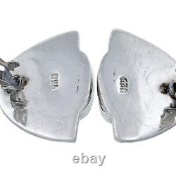 Vintage Sterling Silver 925 Black Onyx Modernist Clip-On Earrings