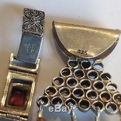 Vintage Sterling Silver 925 Earrings 4 Rings 3 Bracelets Garnet Cross Necklace