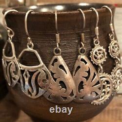 Vintage Sterling Silver 925 Goddess Tribal Dangle India Bali Travel Earrings Lot