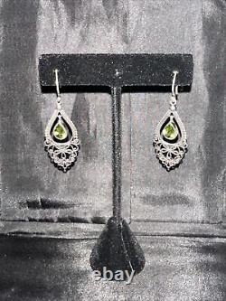 Vintage Sterling Silver. 925 Green Tourmaline Drop/Dangle Earrings