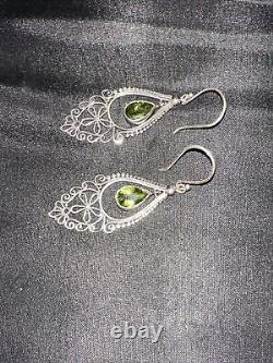 Vintage Sterling Silver. 925 Green Tourmaline Drop/Dangle Earrings