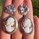 Vintage Sterling Silver 925 Hand Carved Woman's Jewelry Stud Earrings Cameo 5.8g