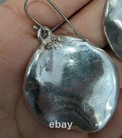 Vintage Sterling Silver 925 Israel Brutalist Bat-Ami Electroform Hook Earrings