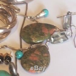 Vintage Sterling Silver 925 Jasper Turquoise Amethyst earrings Ring necklace lot