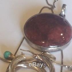 Vintage Sterling Silver 925 Jasper Turquoise Amethyst earrings Ring necklace lot