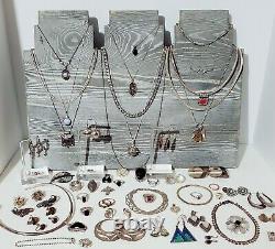 Vintage Sterling Silver 925 Jewelry Lot 461 grams. Gemstones, Earrings, Rings