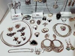 Vintage Sterling Silver 925 Jewelry Lot 461 grams. Gemstones, Earrings, Rings