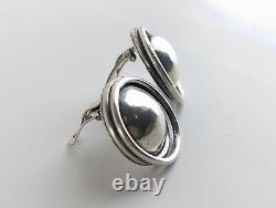 Vintage Sterling Silver 925 Large MEXICAN MODERNIST Dome Clip On Earrings Chunky