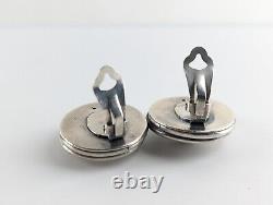 Vintage Sterling Silver 925 Large MEXICAN MODERNIST Dome Clip On Earrings Chunky