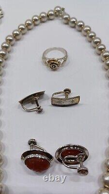 Vintage Sterling Silver 925 Lot. 3 Necklaces, Bracelets 2 Earrings 1 Ring. 197g