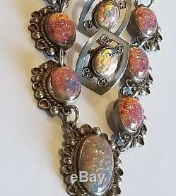 Vintage Sterling Silver 925 Mexico Taxco GM Opals Cabachon Earrings & Necklace
