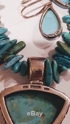 Vintage Sterling Silver 925 Turquoise Earrings Ring Bracelet Necklace 110 gram