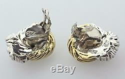 Vintage Sterling Silver 925 Two Tone Electroform Large Knot Clip On Earrings