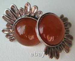 Vintage Sterling Silver 925 Women's Jewelry Earrings Amber Stone Stud Ear