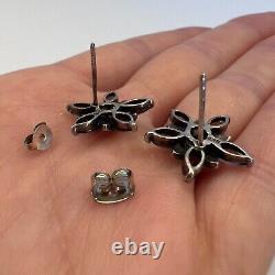 Vintage Sterling Silver 925 Women's Jewelry Earrings Merkasites Amethyst Stones