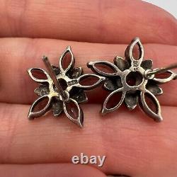 Vintage Sterling Silver 925 Women's Jewelry Earrings Merkasites Amethyst Stones