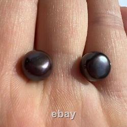 Vintage Sterling Silver 925 Women's Jewelry Stud Earrings Black Pearl Marked