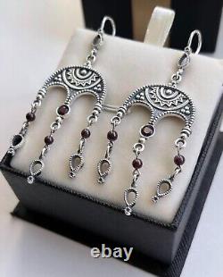 Vintage Sterling Silver 925 Women's Jewelry Stud Earrings Garnet Gemstone 16 gr