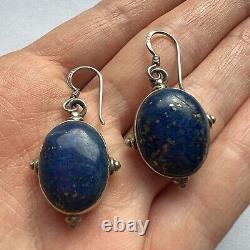 Vintage Sterling Silver 925 Womens Jewelry Earrings Lapis Lazuli Gemstone Signed