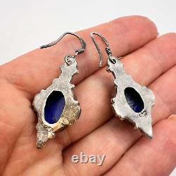 Vintage Sterling Silver 925 Womens Jewelry Earrings Lapis Lazuli Stone Signed 7g