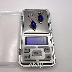 Vintage Sterling Silver 925 Womens Jewelry Earrings Lapis Lazuli Stone Signed 7g