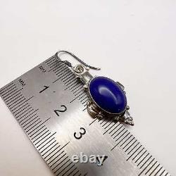 Vintage Sterling Silver 925 Womens Jewelry Earrings Lapis Lazuli Stone Signed 7g