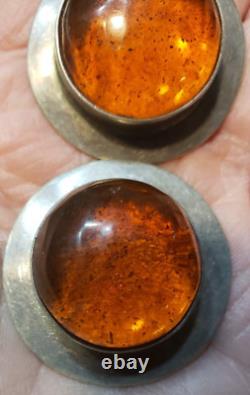 Vintage Sterling Silver Amber Pierced Clip On Earrings TR Mexico 925