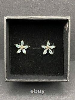Vintage Sterling Silver Aquamarine Flower Stud Earrings