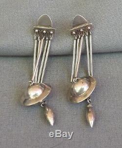 Vintage Sterling Silver Artisan Cool Dramatic Planetary Drop Dangle Earrings