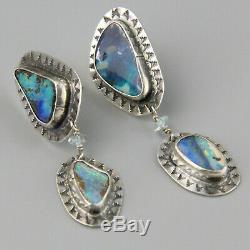 Vintage Sterling Silver Big Opal Earrings Southwest Native American Large