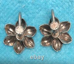 Vintage Sterling Silver Bloomed Flower Non Pierced Screw Back Earrings