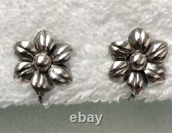 Vintage Sterling Silver Bloomed Flower Non Pierced Screw Back Earrings