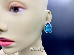 Vintage Sterling Silver Blue Stone Or Crystal Teardrop Tear Drop Earrings Post