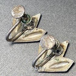 Vintage Sterling Silver Blue Turquoise Screw-Back Trefoil Earrings Signed Bell