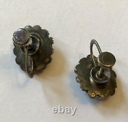 Vintage Sterling Silver Bohemian Garnet Flower Earrings Be8
