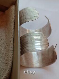 Vintage Sterling Silver Brushed Textured Big Half Hoops Italy Itaor (12.86) g