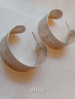 Vintage Sterling Silver Brushed Textured Big Half Hoops Italy Itaor (12.86) g