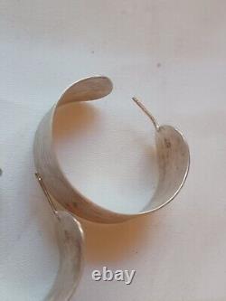 Vintage Sterling Silver Brushed Textured Big Half Hoops Italy Itaor (12.86) g