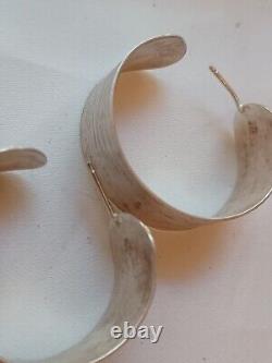 Vintage Sterling Silver Brushed Textured Big Half Hoops Italy Itaor (12.86) g