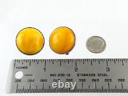 Vintage Sterling Silver Butterscotch Amber Clip on Earrings 925 12.1g 1 Inch