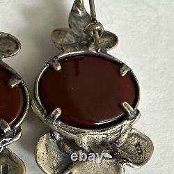 Vintage Sterling Silver Carnelian Pierced Earrings