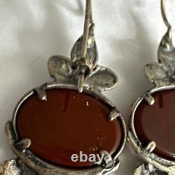 Vintage Sterling Silver Carnelian Pierced Earrings