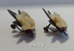 Vintage Sterling Silver Carved Flower Screwback Earrings Mings Danecraft