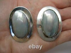 Vintage Sterling Silver Cerro Blanco Blister Pearl Oval Earrings Made In Mexico