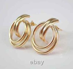 Vintage Sterling Silver Circle Push Back Stud Earrings 14K Yellow Gold Plated