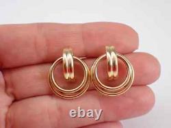 Vintage Sterling Silver Circle Push Back Stud Earrings 14K Yellow Gold Plated