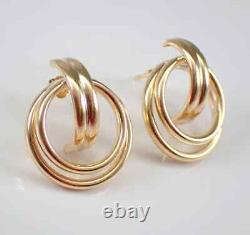 Vintage Sterling Silver Circle Push Back Stud Earrings 14K Yellow Gold Plated